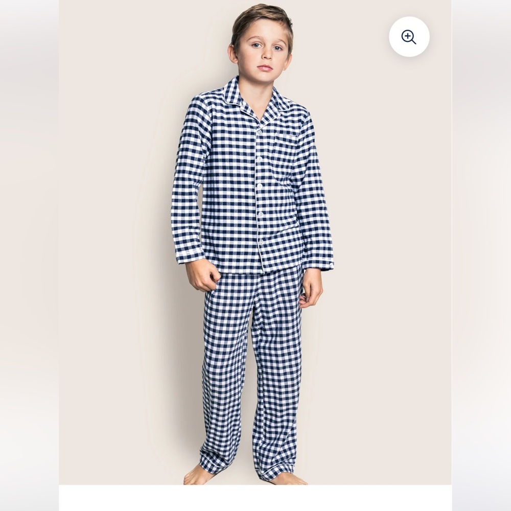 Petite Plume Kid's Twill Pajama Set in Navy Gingham size 8